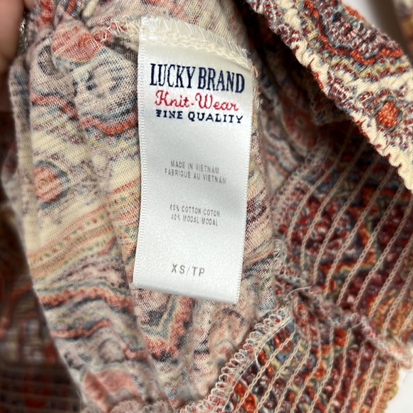 LUCKY BRAND Boho 3/4 sleeve top medallion design orange & cream metal bu… - Picture 9 of 10